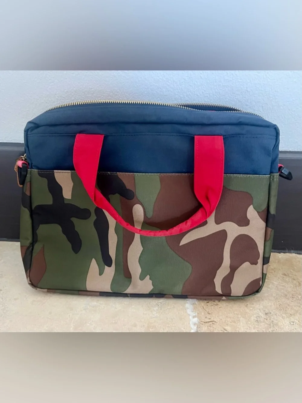 Herschel Supply Company Camo Laptop Briefcase with Navy Top and Red Handles
